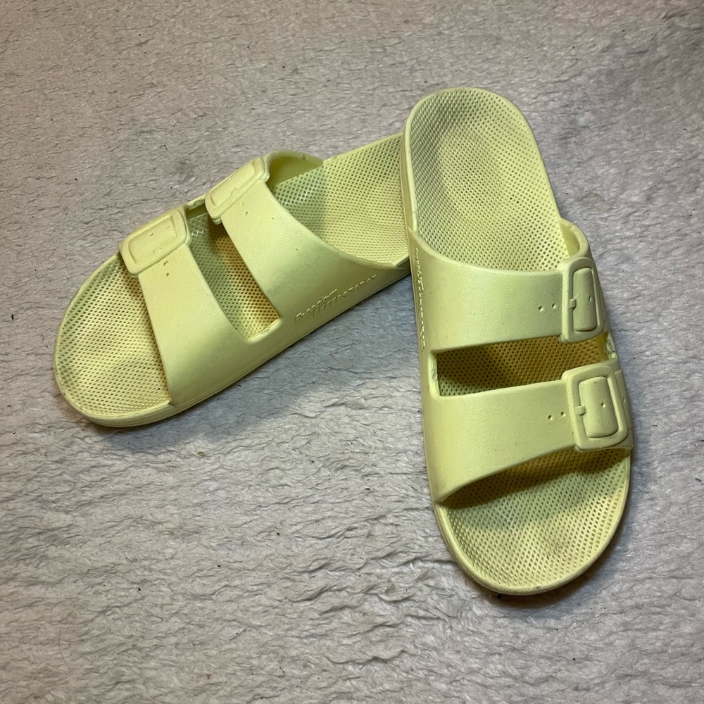 Neon slip on sandals